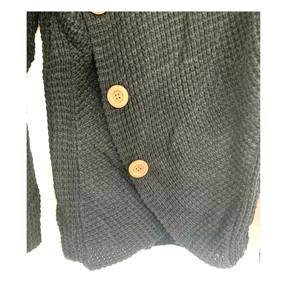 Grecerelle Chunky Knit Sweater XL Black Cowl Neck Button Collar Cardigan Cozy - Picture 7 of 8